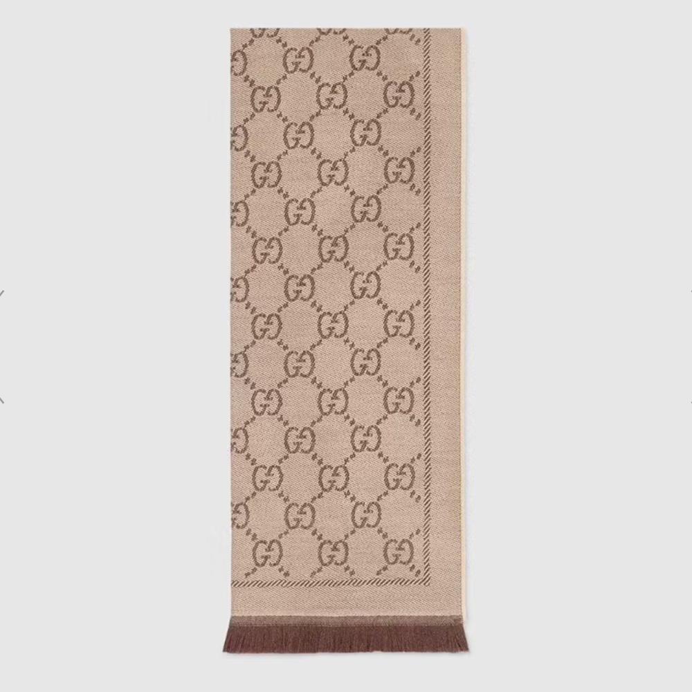 GUCCI GG jacquard knitted scarf - light brown - new, no box